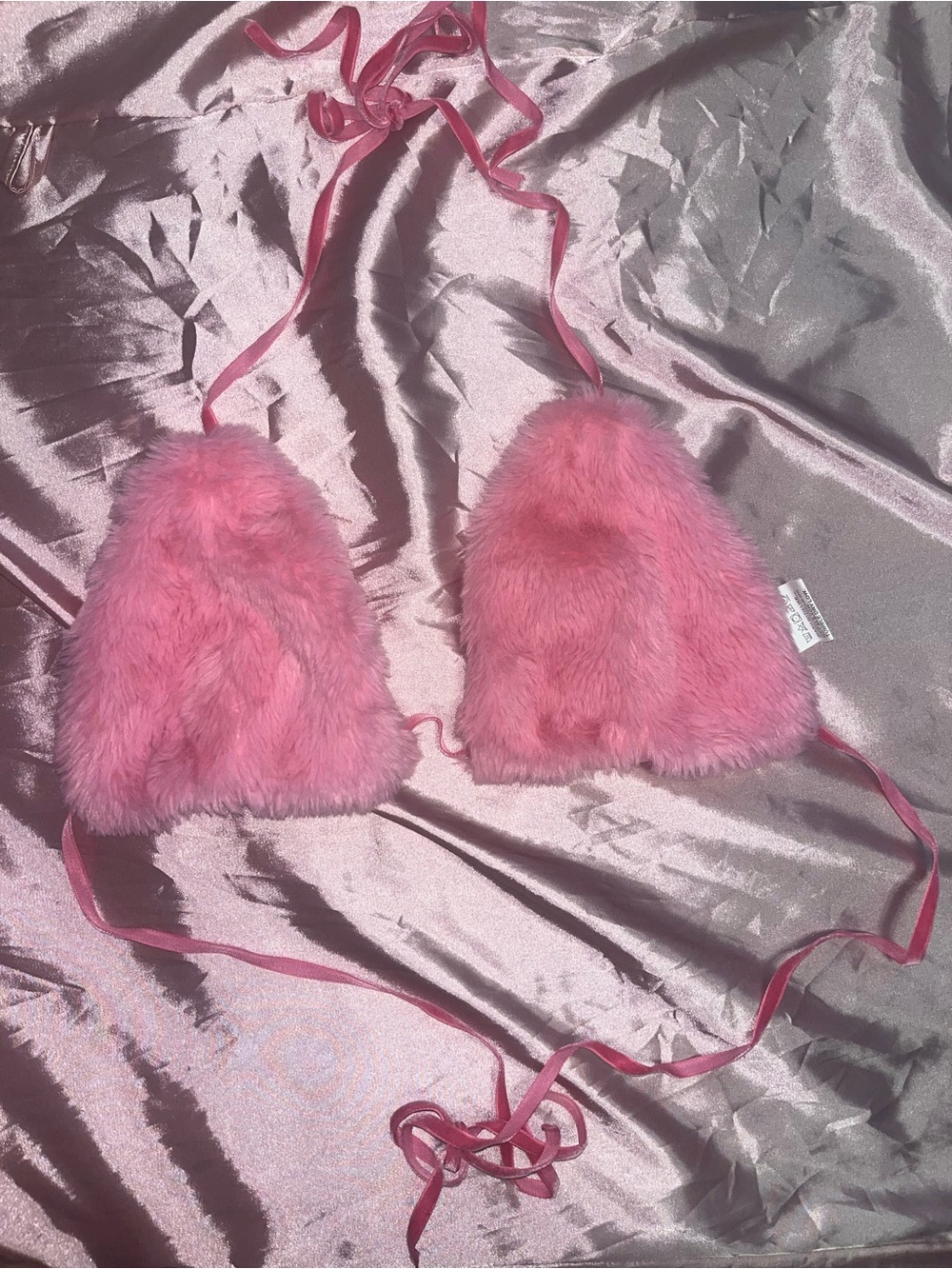 Pink   Fur Triangle Bra